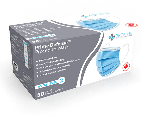 Prime Defense Procedure Masks ASTM Level 2 - Face Masks - AW Sales and Distribution Alberta - Medical PPE